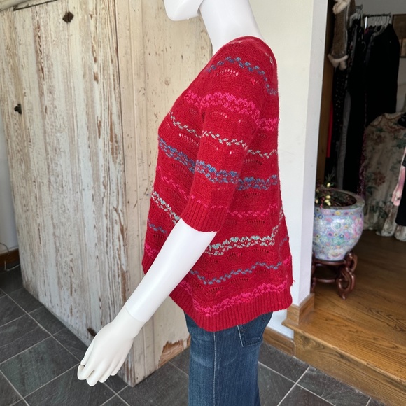 FREE PEOPLE RED POINTELLE OPEN BACK SWEATER - Picture 4 of 9